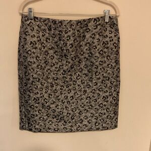 Loft metallic grey black silver leopard print pencil skirt 8
